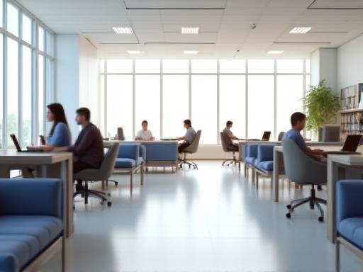 Modern office setting for educational consulting with natural light and collaborative spaces.