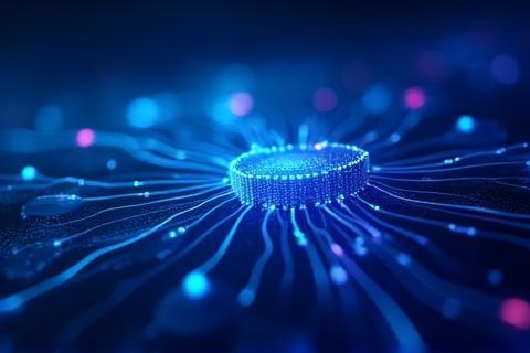 Abstract image depicting interconnected digital nodes, representing data flow and technology integration.